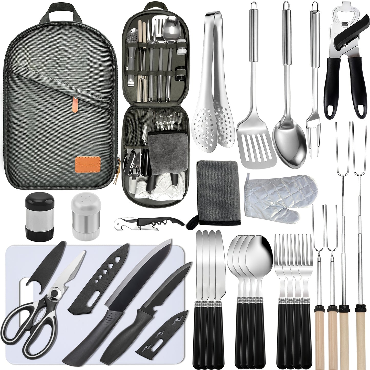 Portable Camping Kitchen Utensil Set-31pcs Camping Essentials Camping Accessories Gear Must Haves Camping Cookware Kit, Stainless Steel Outdoor Cooking And Grilling Utensil Organizer Travel Set Perfect For Travel, Picnics, RV