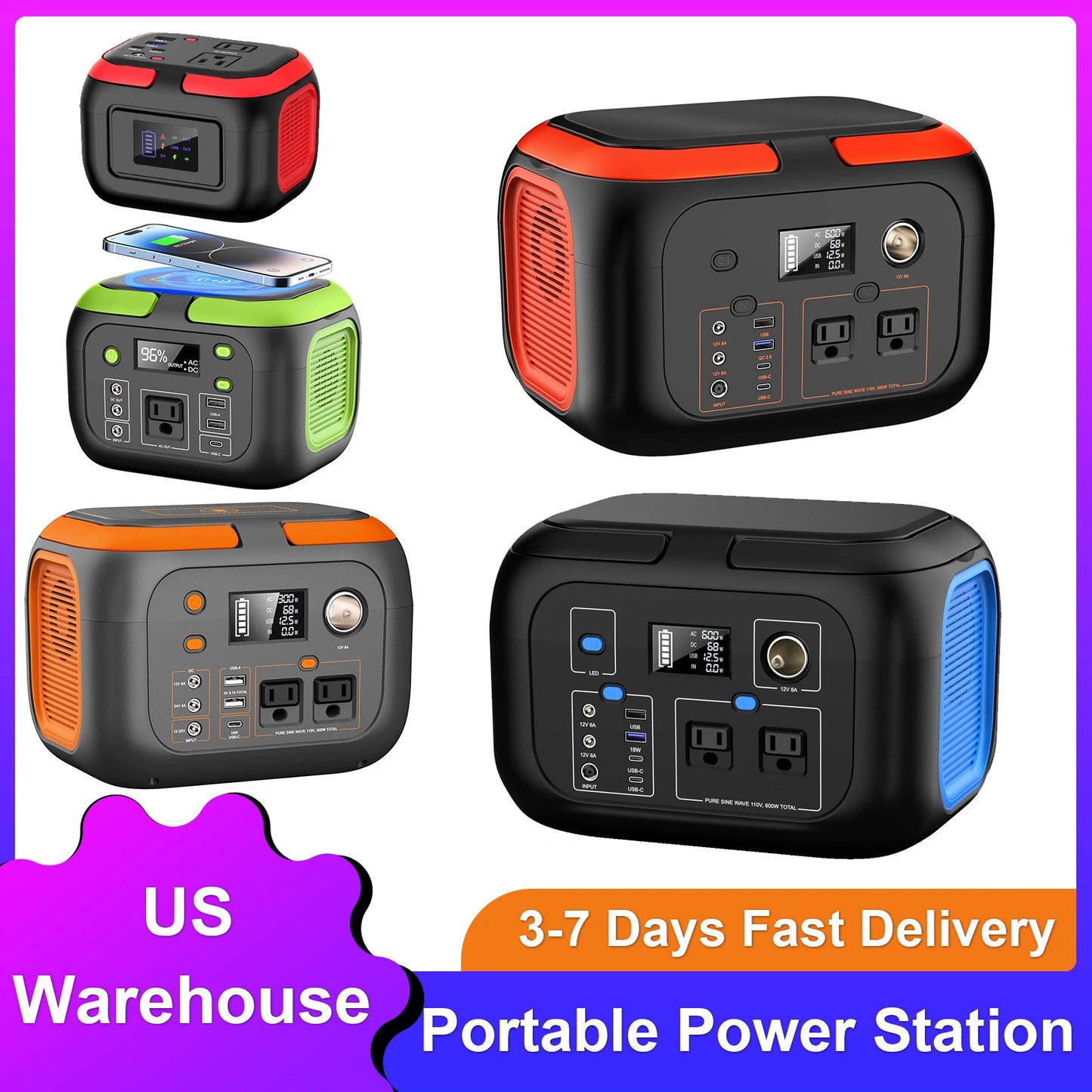 600W/300W/200W Portable Power Station,110V AC Outlets Solar Generator Storage Energy Power Bank For Camping Travel RV Trip Home