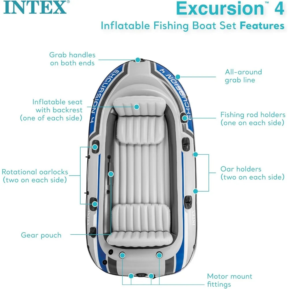 Excursion Inflatable Boat Series: Includes Deluxe 54in Boat Oars and High-Output Pump – SuperTough PVC – Adjustable Seats