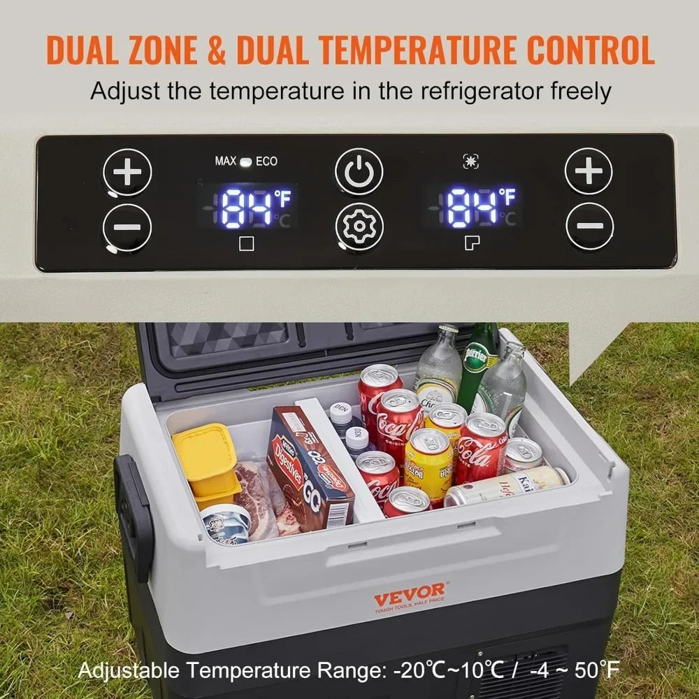 L # 12 Volt Car Refrigerator Fridge, 58 QT/55 L Dual Zone Portable Freezer, 12/24V DC And 100-240V AC Compressor Cooler, For Out