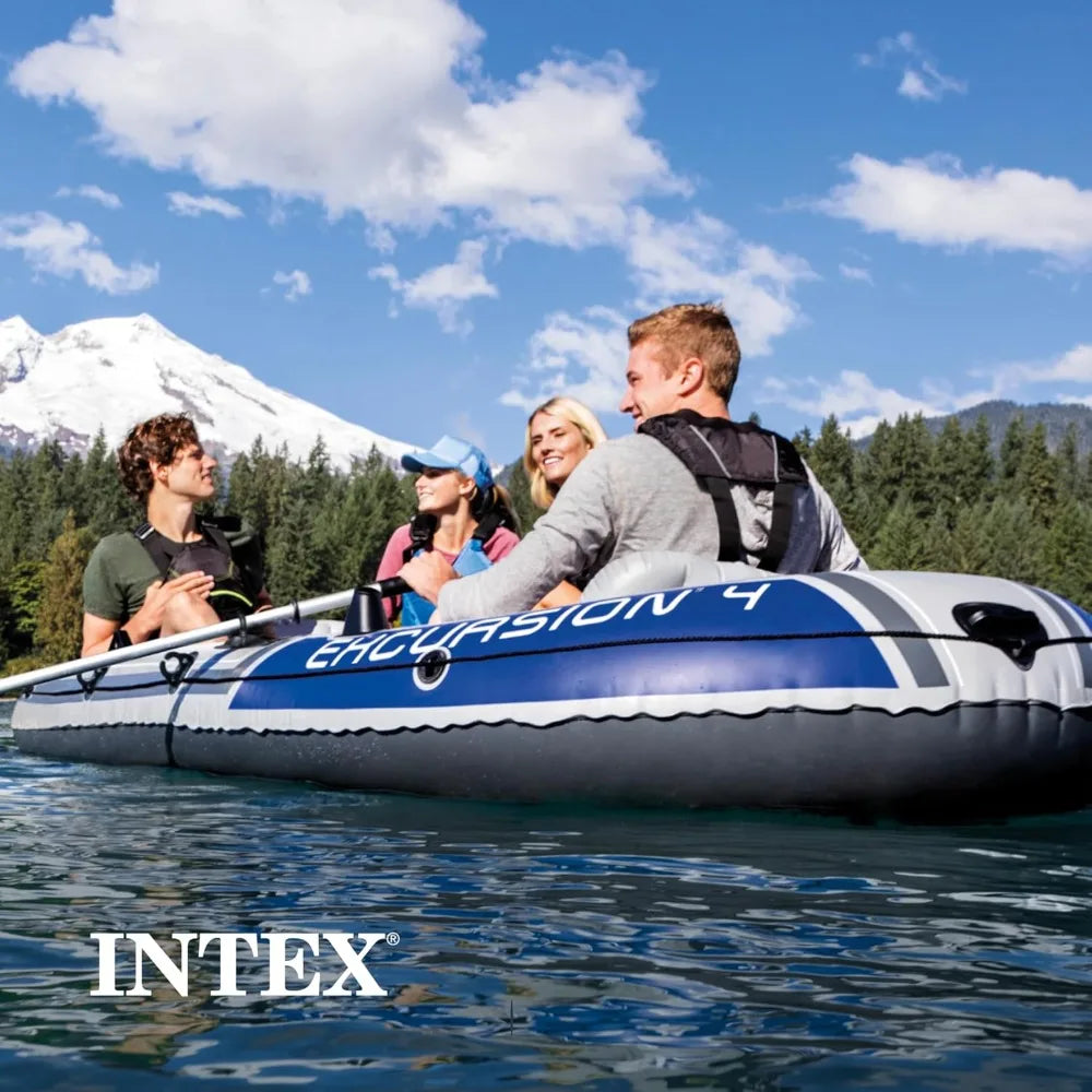 Excursion Inflatable Boat Series: Includes Deluxe 54in Boat Oars and High-Output Pump – SuperTough PVC – Adjustable Seats