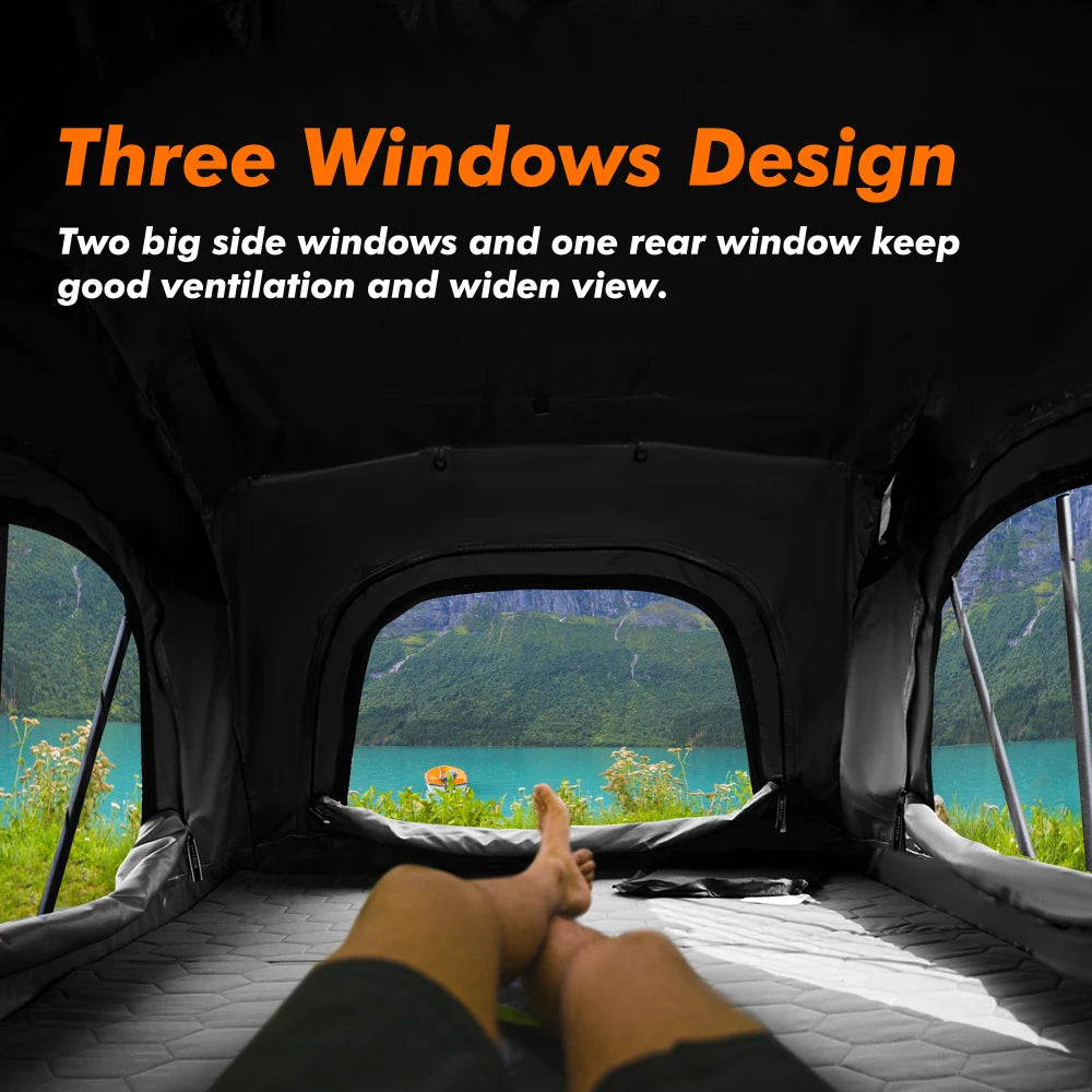 Quick Easy Set Up Roof Top Tent Aluminium Fold Out Style Waterproof Windproof 3 Mattress Lightweight Installation Kit Sedan SUV