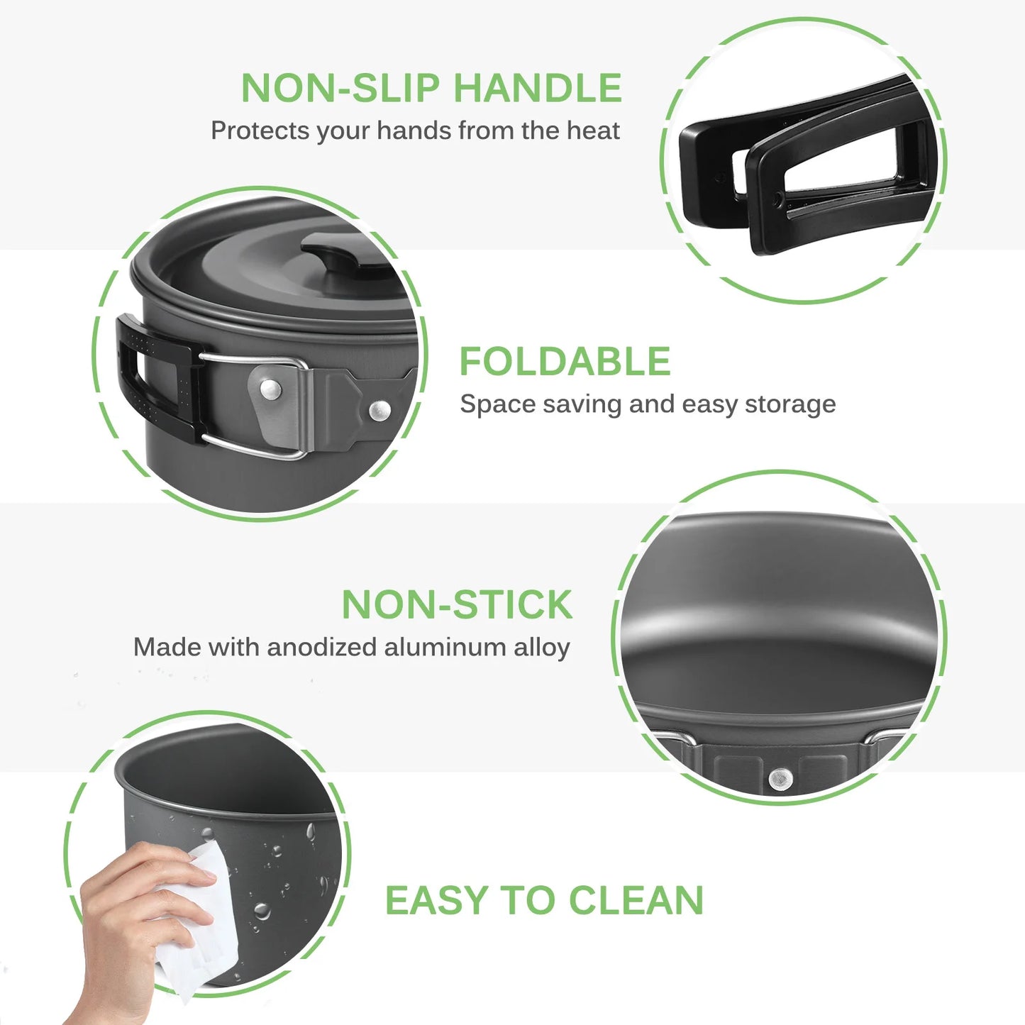 TOMSHOO 20pcs Outdoors Camping Pot Set Portable Aluminum Cookware Set