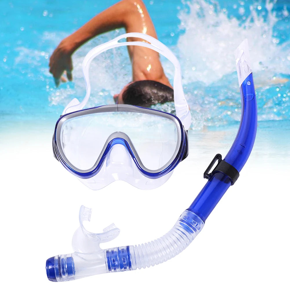 Diving Mask & Snorkel Set Adjustable Scuba Diving Mask No Leakage Diving Snorkel Tube Anti-Fog for Swimming Snorkeling