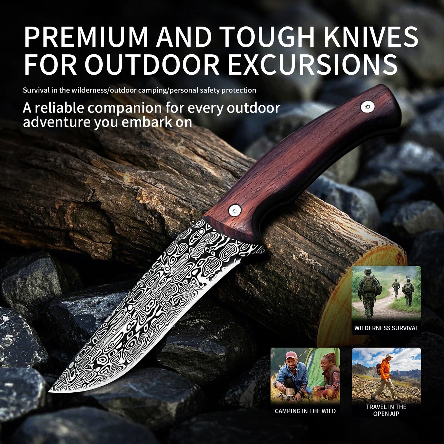 High-Hardness Stainless Steel Outdoor Straight Knife - a multi-functional camping and survival tool suitable for hiking, bushcra