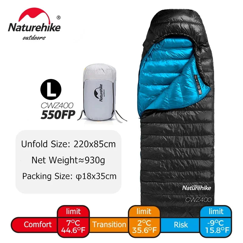 Naturehike cw400 Sleeping Bag Lightweight Goose Down Winter Warm Sleeping Bag Ultralight Outdoor Hiking Camping Travel Equipment