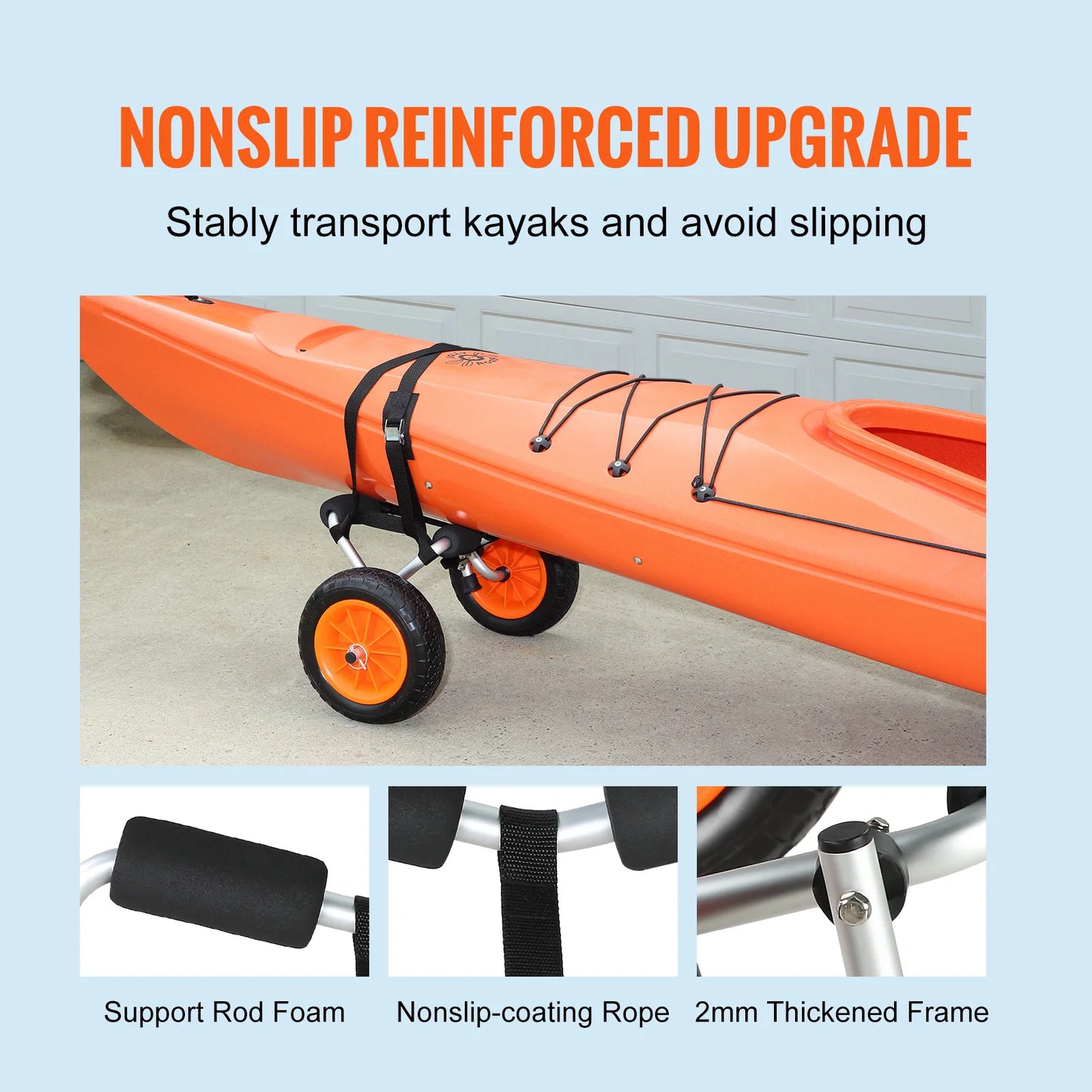 SucceBuy Heavy Duty Kayak Cart 250/320/350/450lbs Load Capacity Foldable Canoe Trolley 10''/12'' Solid Tires for Kayaks Canoes