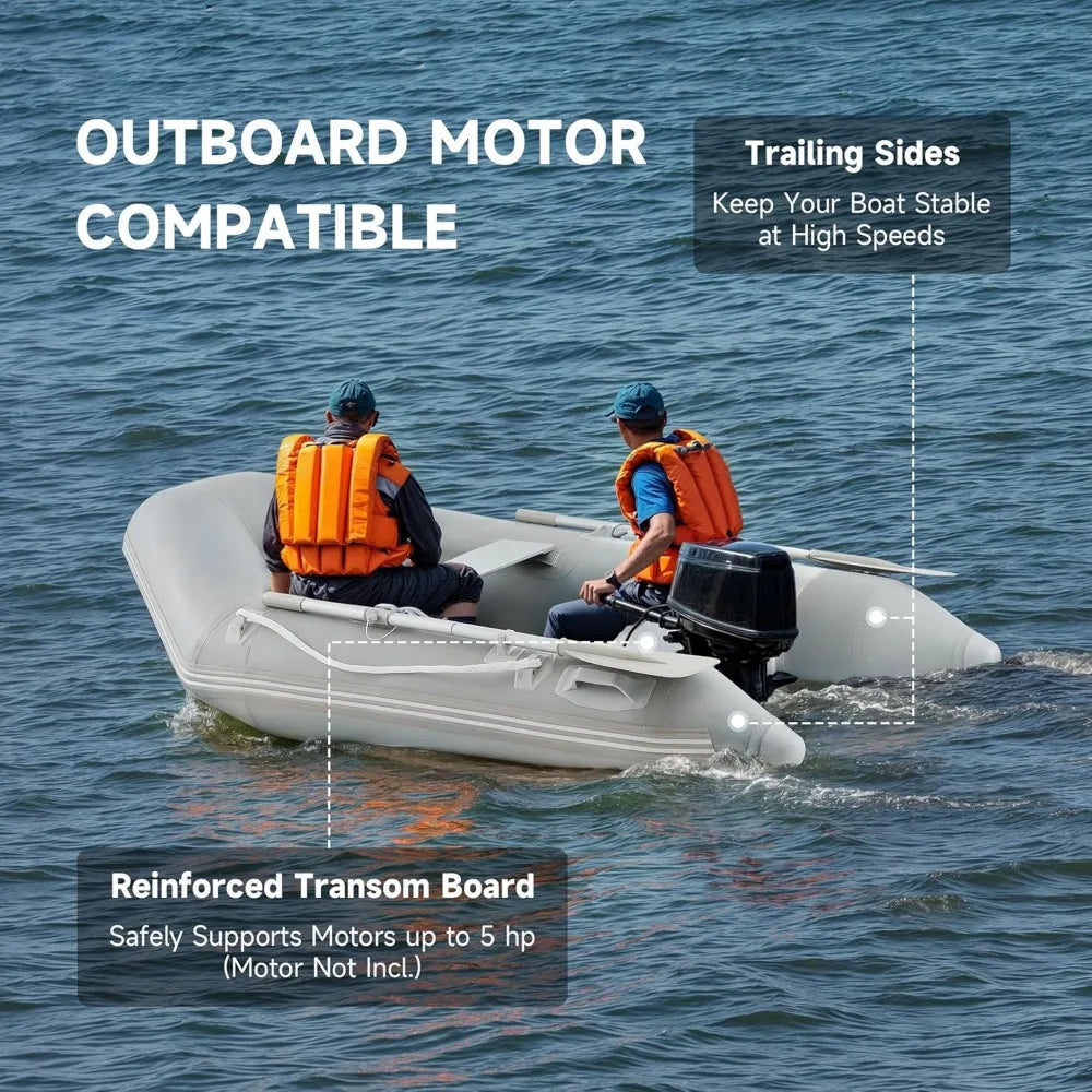 7.5ft Inflatable Dinghy Boat for 2 Adults, 660lb Capacity Heavy-Duty PVC Raft with Aluminum Floor & Oars, Motor Mount, Port