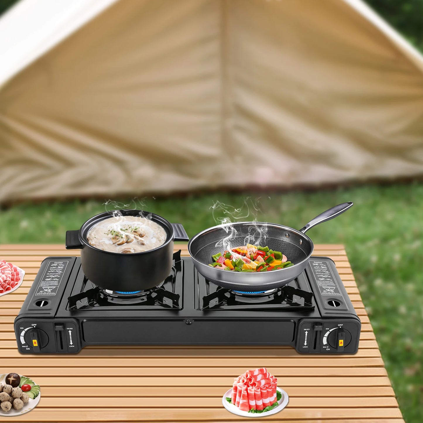 Portable Propane Gas Stove – Compact Outdoor Camping Cooker with Safety Lock & Carrying Case