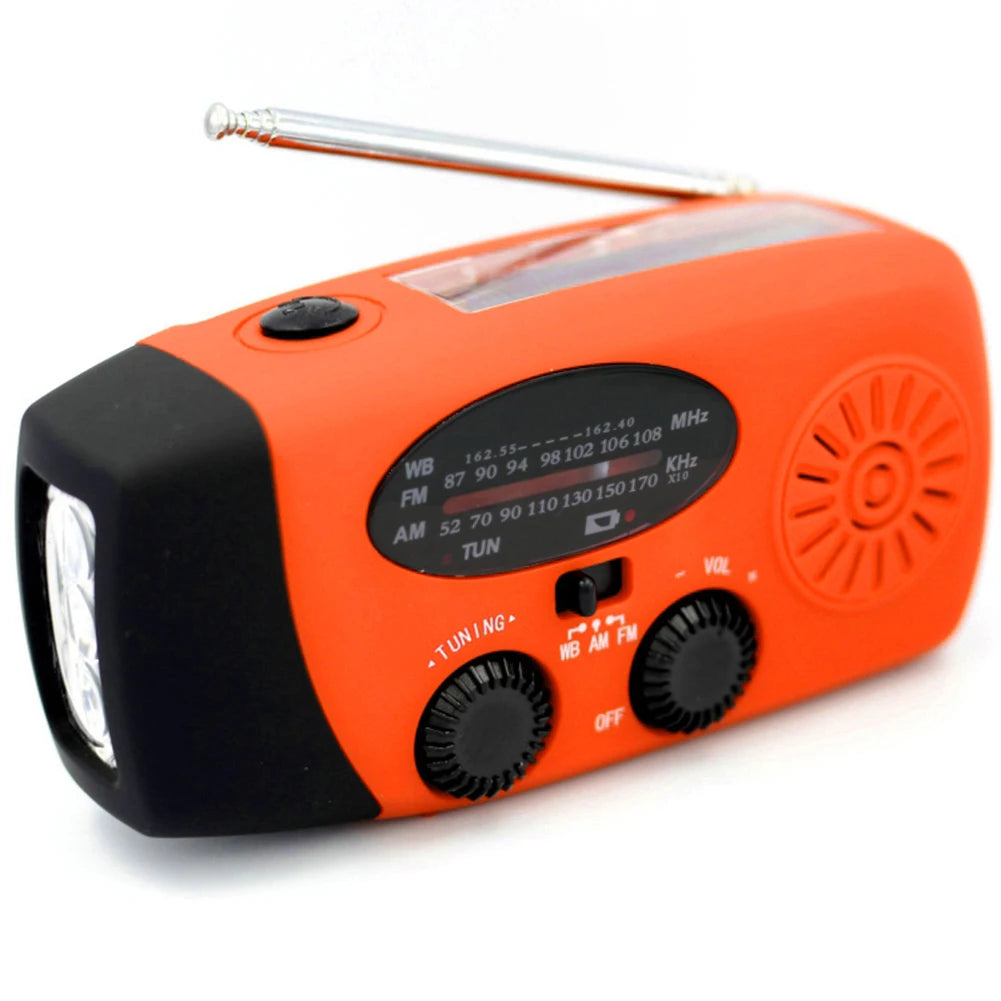 2000mAh Portable Radio Hand Crank Solar USB Charging FM AM WB NOAA Weather Radio Emergency LED Flashlight Torch Power Bank