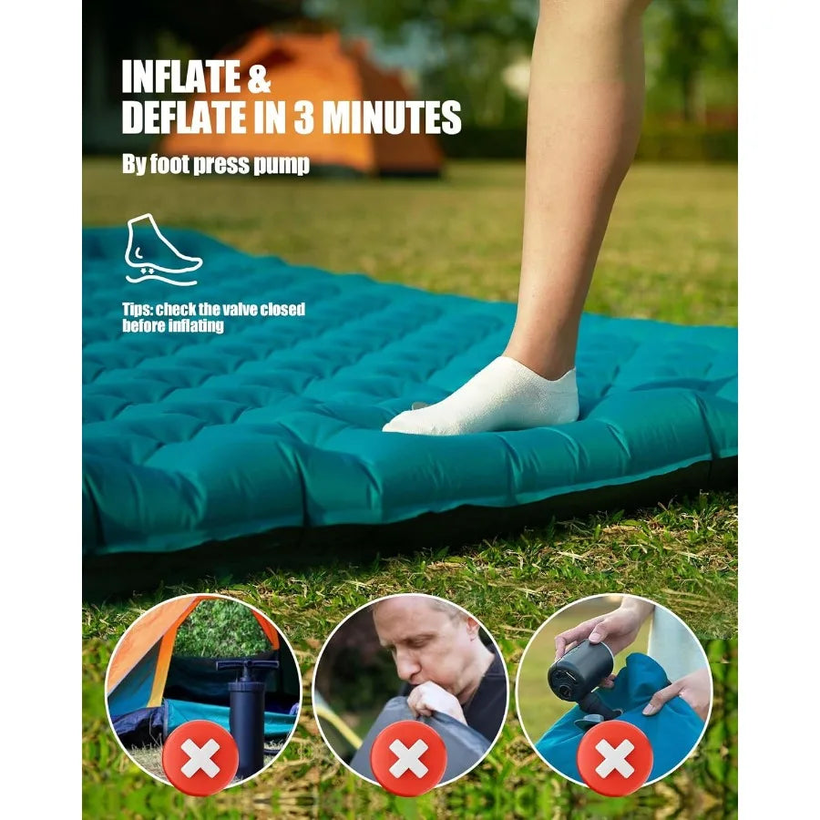 Sleeping Pad Camping Inflatable: Extra Thickness Double Persons Self Inflating Mat with Builtin Foot Pump Lightweight UltraWide