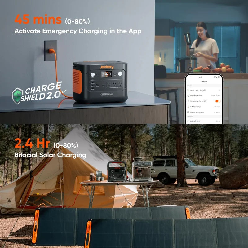 Jackery Solar Generator 1000 v2 with 200W Solar Panel,1070Wh Portable Power Station LiFePO4 Battery,1500W AC/100W USB-C Output