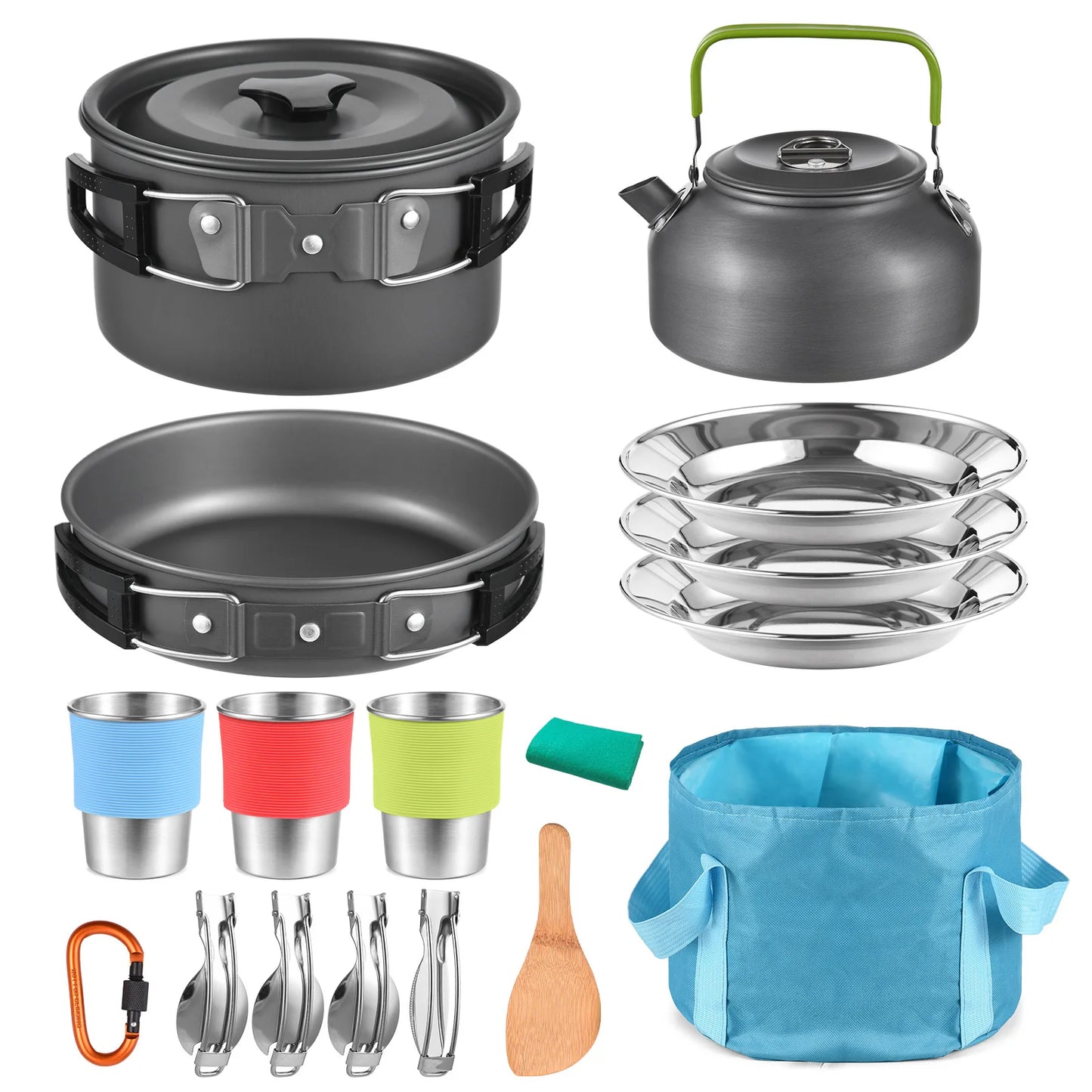 TOMSHOO 20pcs Outdoors Camping Pot Set Portable Aluminum Cookware Set