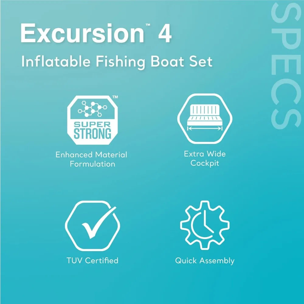 Excursion Inflatable Boat Series: Includes Deluxe 54in Boat Oars and High-Output Pump – SuperTough PVC – Adjustable Seats