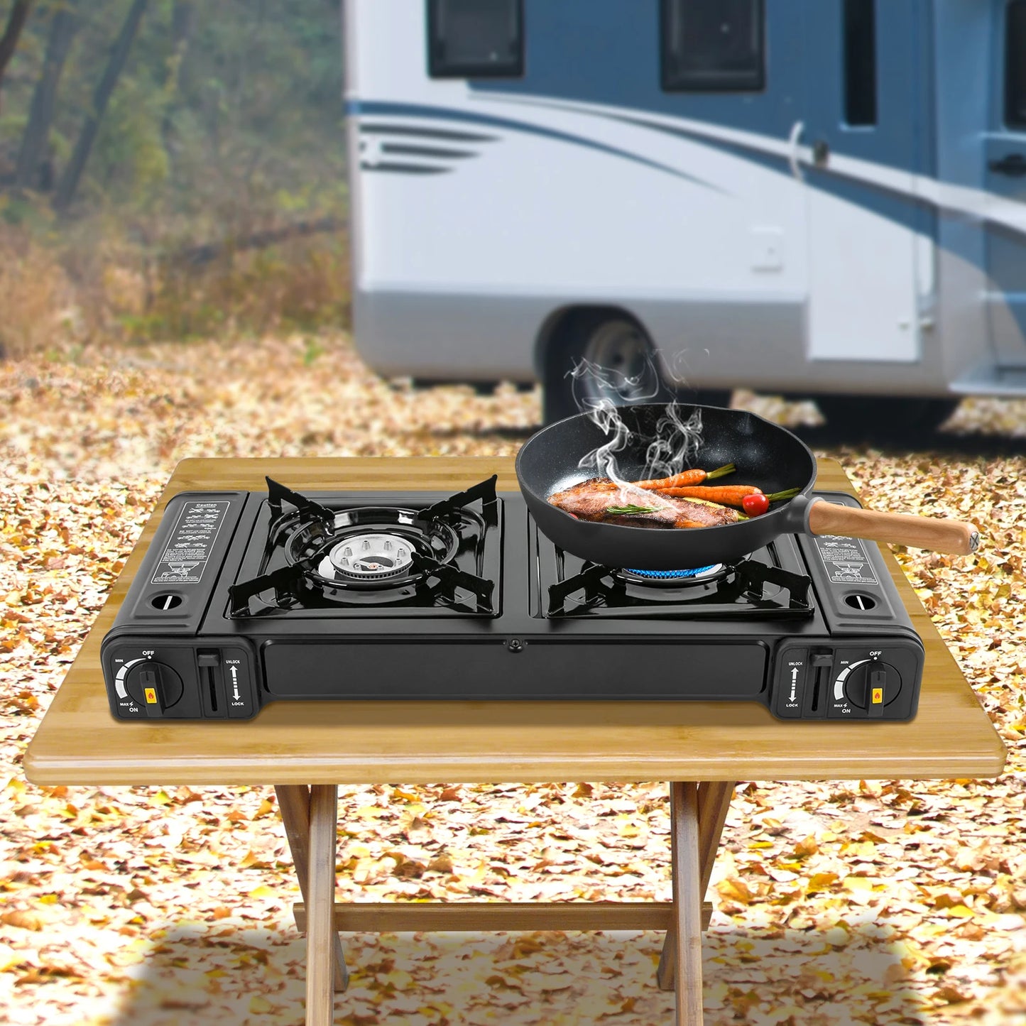 Portable Propane Gas Stove – Compact Outdoor Camping Cooker with Safety Lock & Carrying Case
