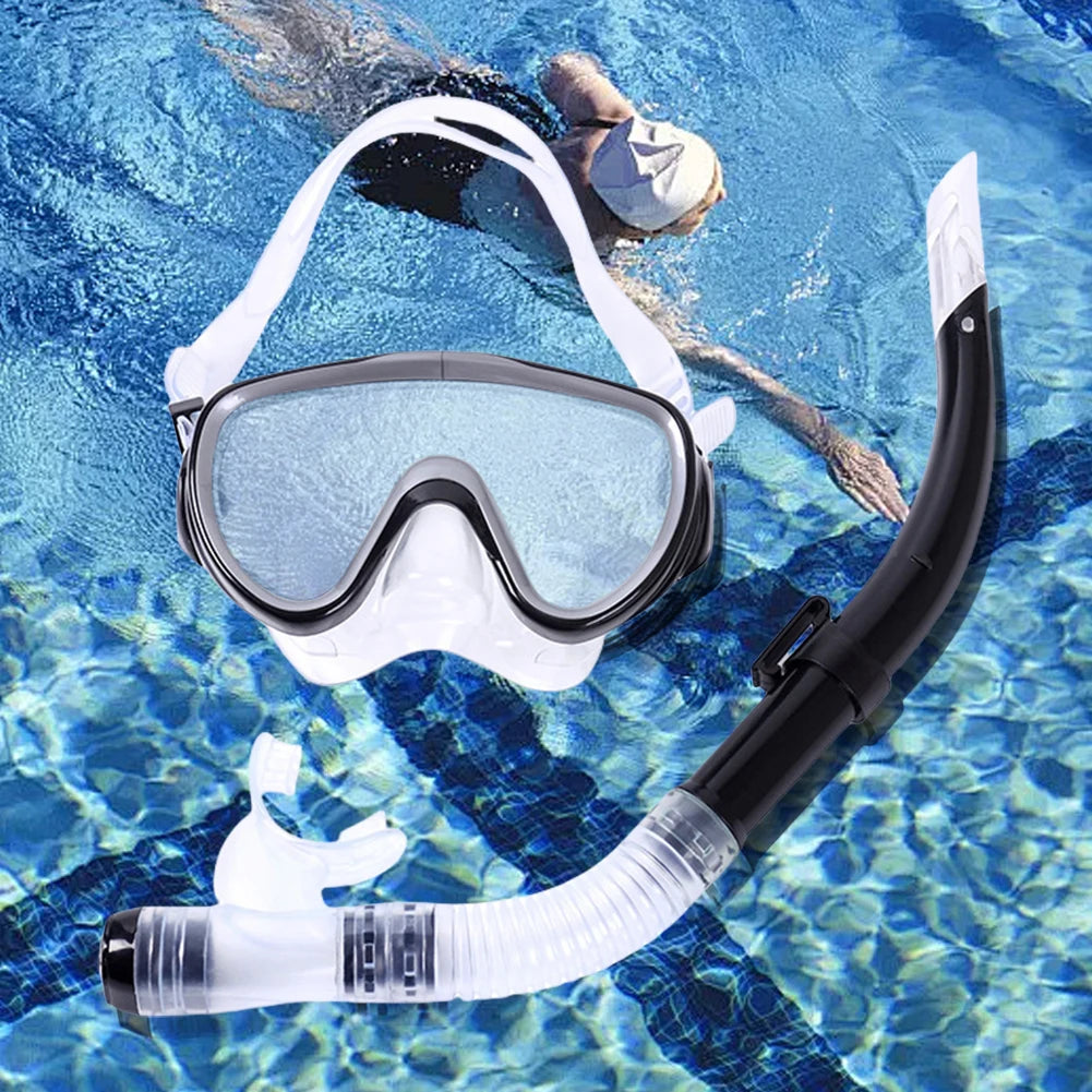 Diving Mask & Snorkel Set Adjustable Scuba Diving Mask No Leakage Diving Snorkel Tube Anti-Fog for Swimming Snorkeling