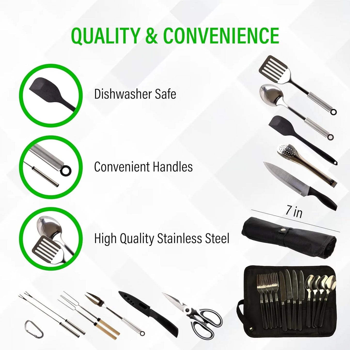 Camp Cooking Utensil Set & Outdoor Kitchen Gear Cookware Kit, Portable Compact Carry Case for Camping, Hiking, Travel.