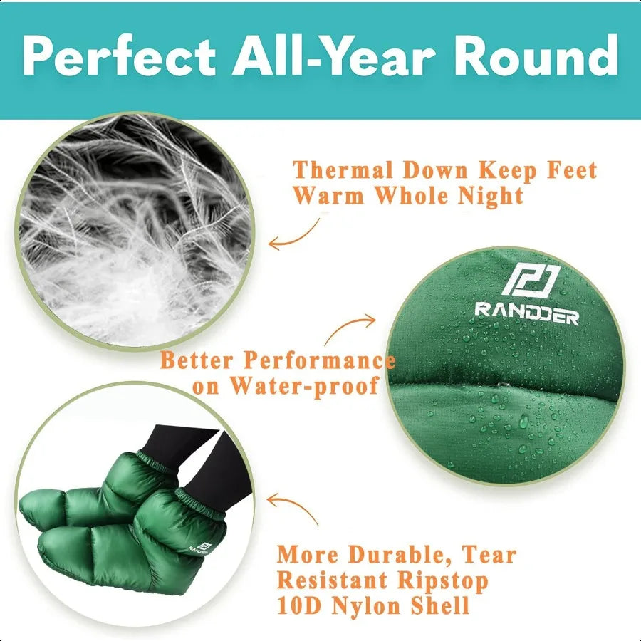 Down Booties Warm Socks 10D Nylon Ultralight Sleeping Sock for Camp Backpacking Camping Sleeping Bag Tent Down Slippers Foot Wa