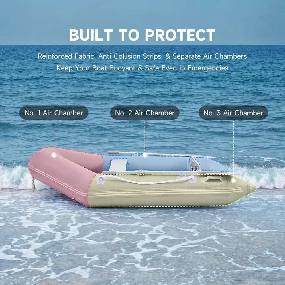 7.5ft Inflatable Dinghy Boat for 2 Adults, 660lb Capacity Heavy-Duty PVC Raft with Aluminum Floor & Oars, Motor Mount, Port