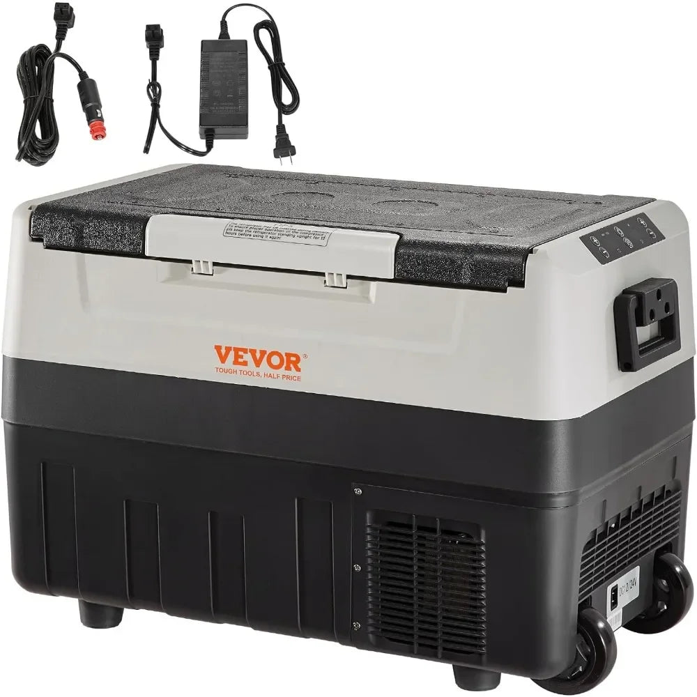 L # 12 Volt Car Refrigerator Fridge, 58 QT/55 L Dual Zone Portable Freezer, 12/24V DC And 100-240V AC Compressor Cooler, For Out