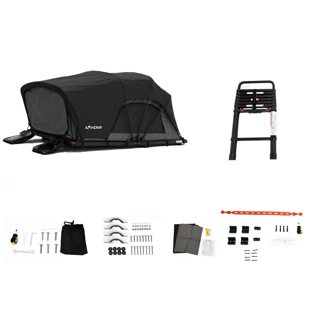 Quick Easy Set Up Roof Top Tent Aluminium Fold Out Style Waterproof Windproof 3 Mattress Lightweight Installation Kit Sedan SUV