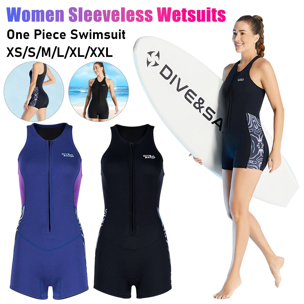 2MM Women Wetsuit Surfing Suit With Front Zip One Piece sleeveless Swimsuit Female Snorkeling Swimsuit Beach Wear For Swimming