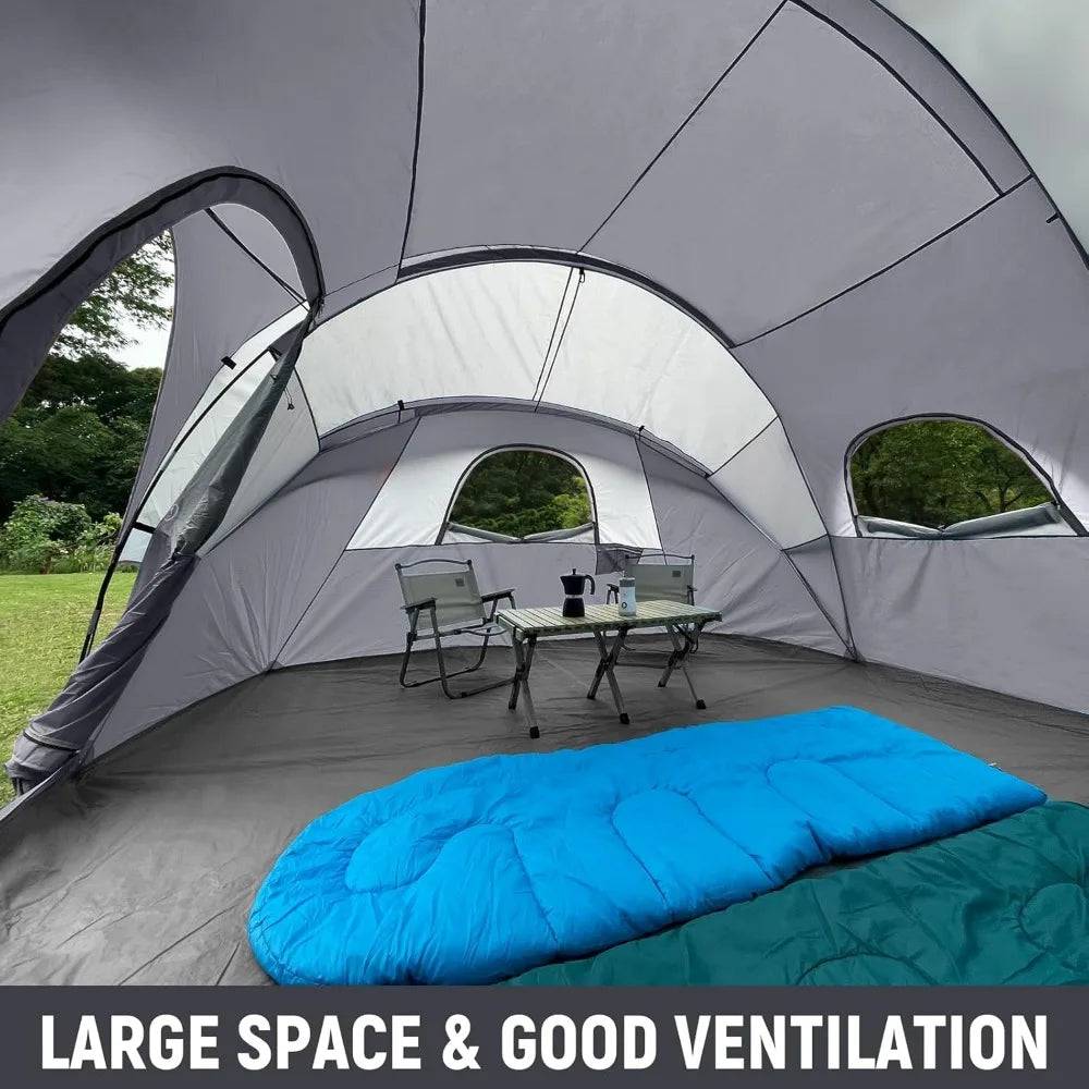 HIKERGARDEN 10 Person Camping Tent - Portable Easy Set Up Family Tent for Camp, Windproof Fabric Dome Tent Outdoor for Hiking, B