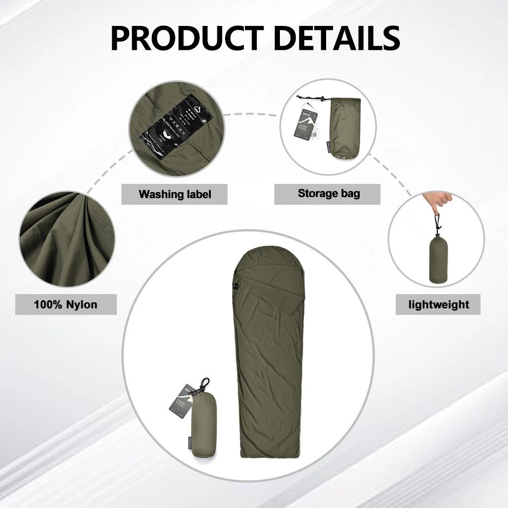 Outdoor Camping Sleeping Bag Liner Ultralight Mummy Sleeping Bag Backpack Liner Single Person Travel Sleeping Bag