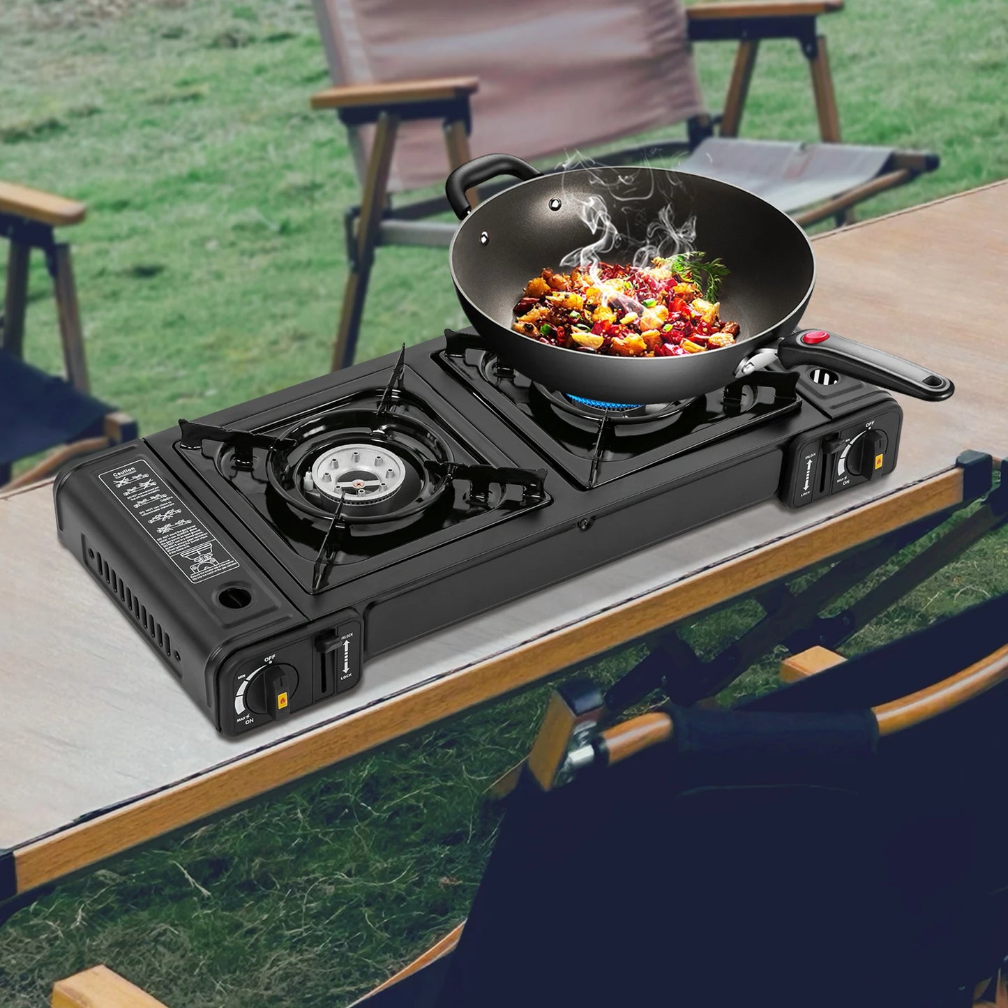 Portable Propane Gas Stove – Compact Outdoor Camping Cooker with Safety Lock & Carrying Case