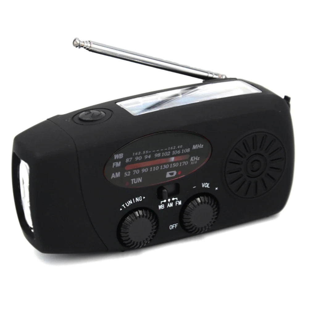 2000mAh Portable Radio Hand Crank Solar USB Charging FM AM WB NOAA Weather Radio Emergency LED Flashlight Torch Power Bank