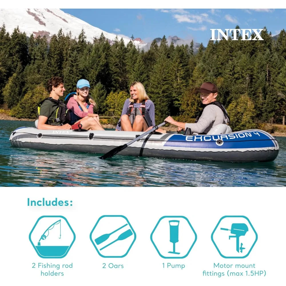 Excursion Inflatable Boat Series: Includes Deluxe 54in Boat Oars and High-Output Pump – SuperTough PVC – Adjustable Seats