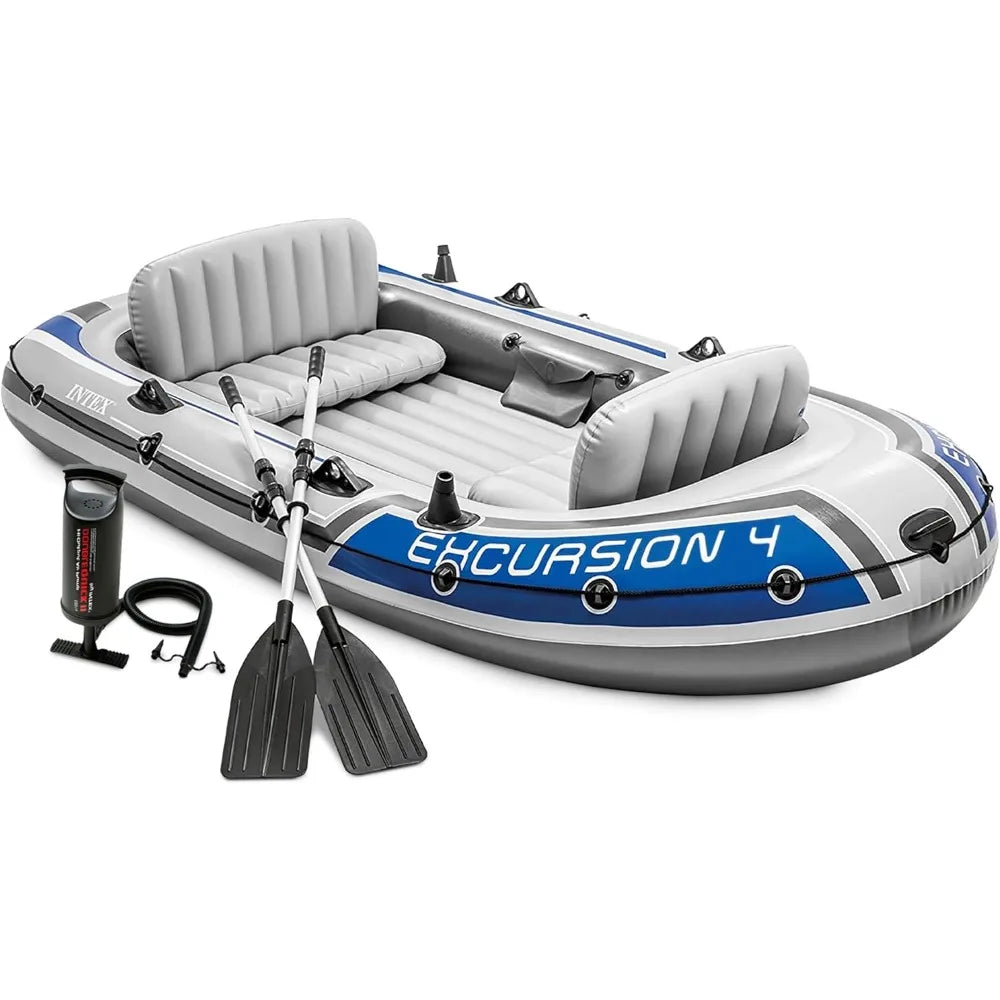 Excursion Inflatable Boat Series: Includes Deluxe 54in Boat Oars and High-Output Pump – SuperTough PVC – Adjustable Seats