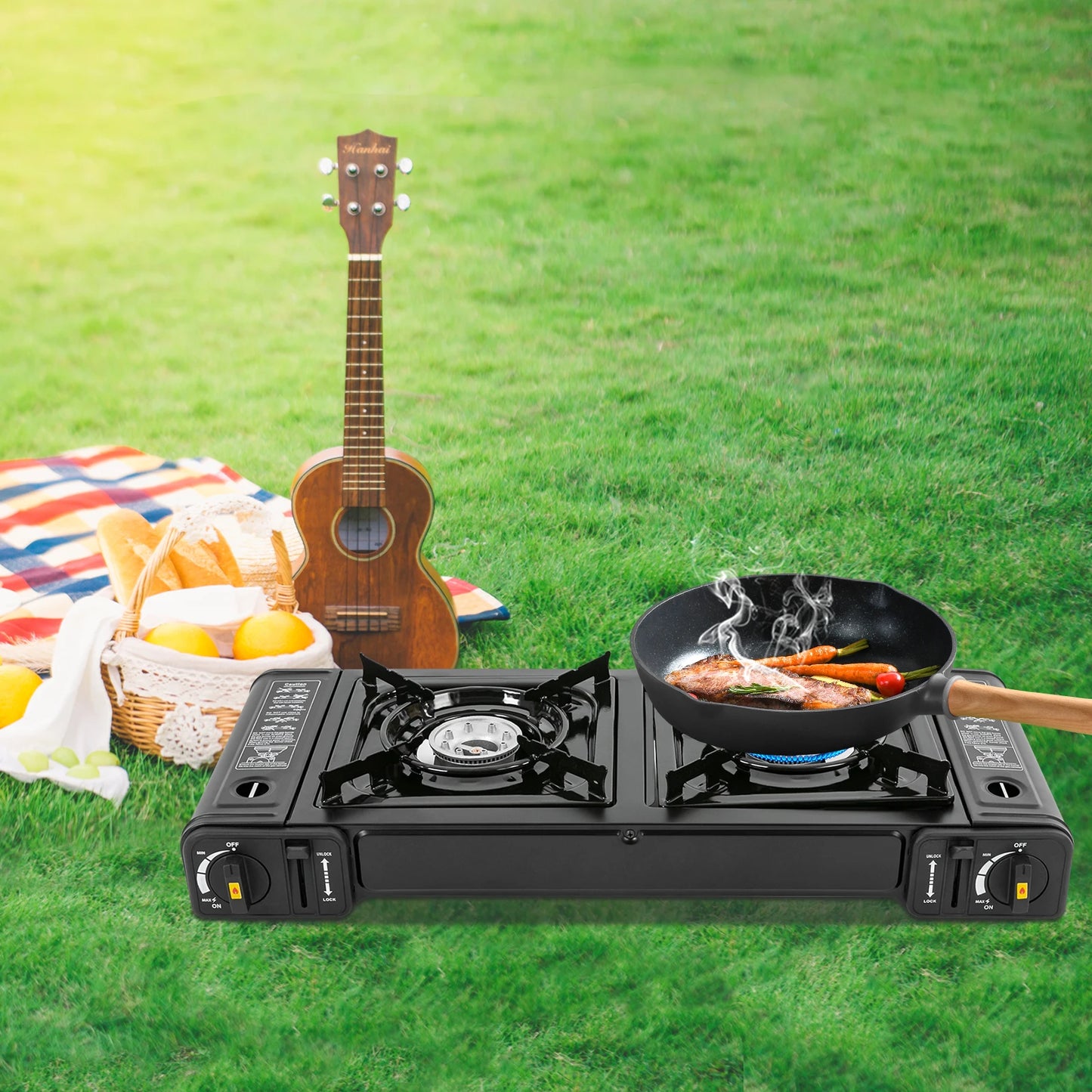 Portable Propane Gas Stove – Compact Outdoor Camping Cooker with Safety Lock & Carrying Case