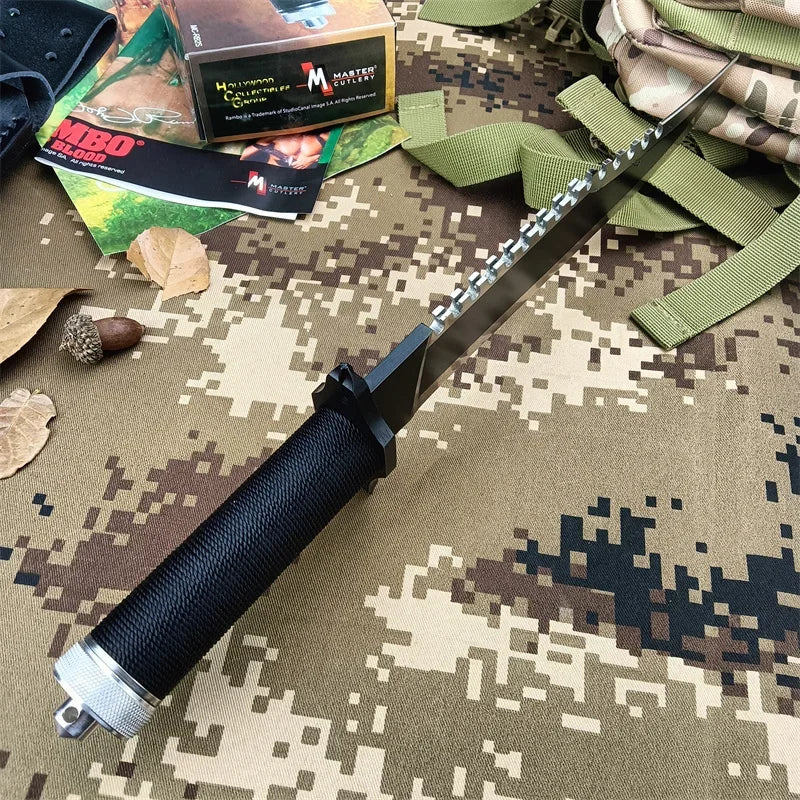 Survival knife II, RAMBO 420 steel pipe wrapped paraflow handle 9Cr18Mov steel handle outdoor camping tactical straight knife