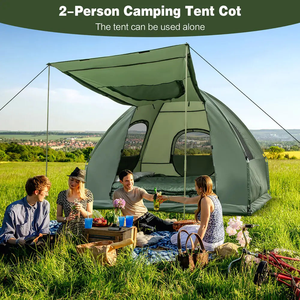 2-Person Compact Portable Tent/Camping Cot w/ Air Mattress & Sleeping Bag