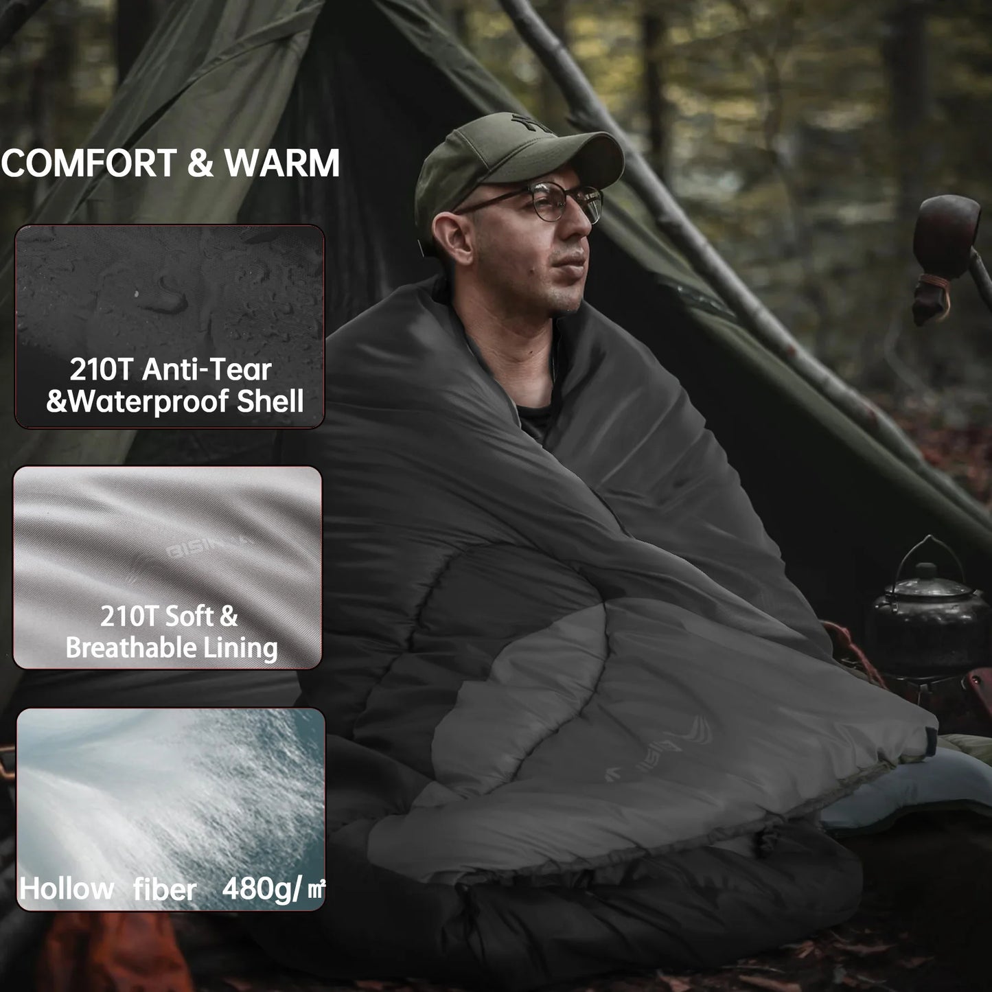 BISINNA Outdoor Camping Sleeping Bag Ultralight Waterproof Winter Warm Backpacking Sleeping Bag With Pillow for Traveling Hiking