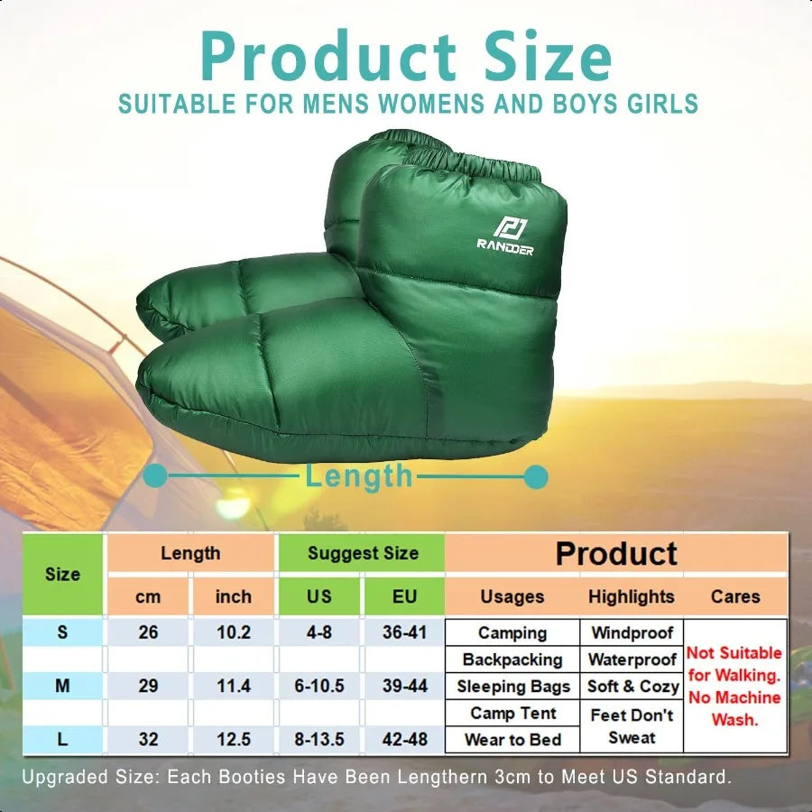 Down Booties Warm Socks 10D Nylon Ultralight Sleeping Sock for Camp Backpacking Camping Sleeping Bag Tent Down Slippers Foot Wa