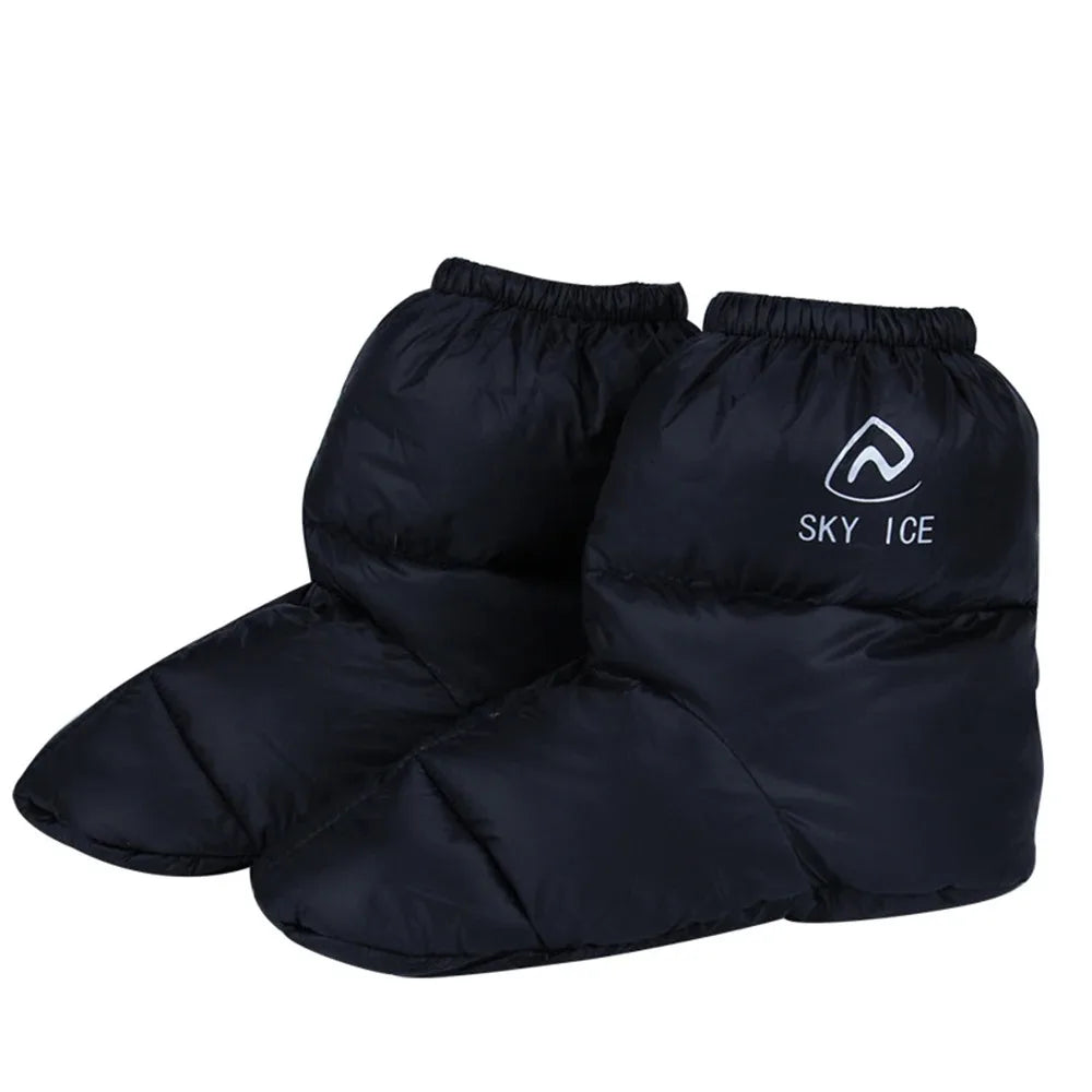 Winter Duck Down Booties Outdoor Camping Tent Warm Boots Warm Shoes Winter Warm Feet Cover Waterproof Windproof for Men Women