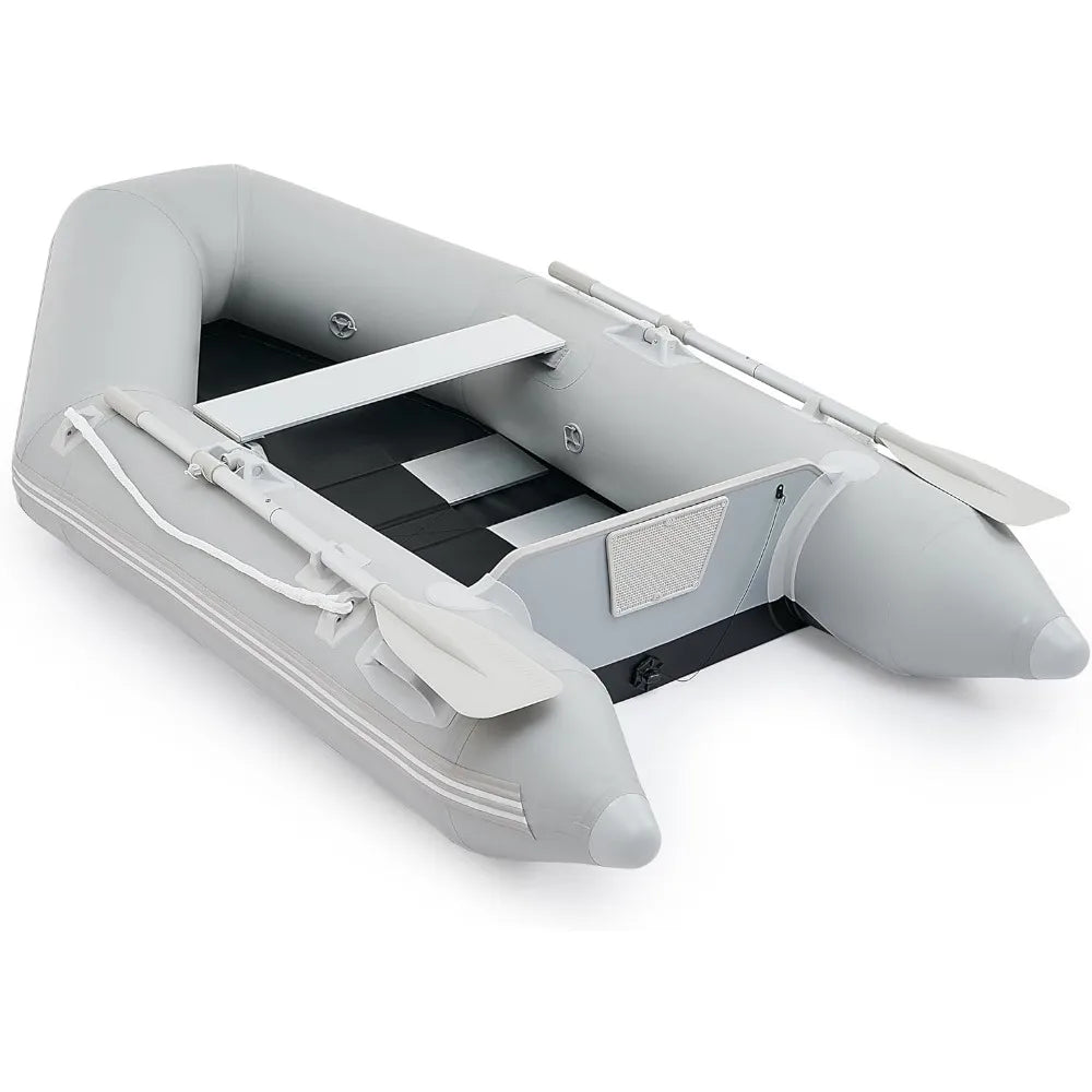 7.5ft Inflatable Dinghy Boat for 2 Adults, 660lb Capacity Heavy-Duty PVC Raft with Aluminum Floor & Oars, Motor Mount, Port