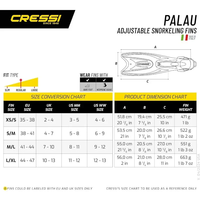 Cressi Adult Light Weight Premium Travel Snorkel Set - Mask & Fins Made in Italy - Palau Set: by Cressi, Quality Since 1946