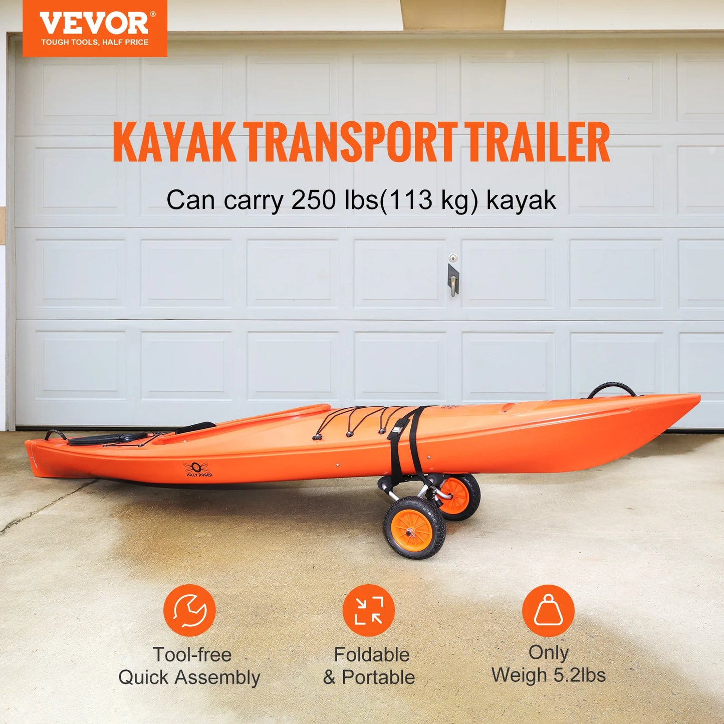 SucceBuy Heavy Duty Kayak Cart 250/320/350/450lbs Load Capacity Foldable Canoe Trolley 10''/12'' Solid Tires for Kayaks Canoes