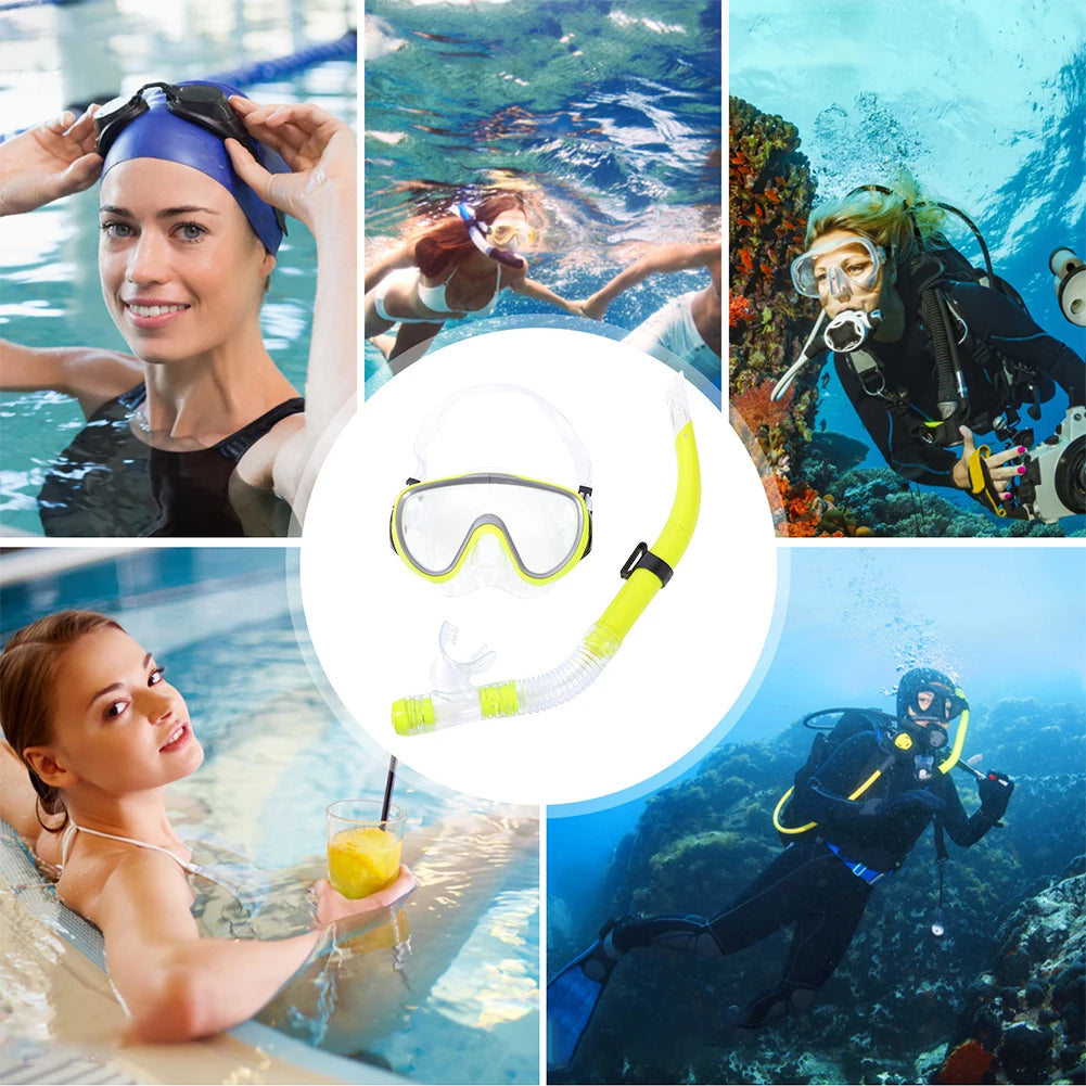 Diving Mask & Snorkel Set Adjustable Scuba Diving Mask No Leakage Diving Snorkel Tube Anti-Fog for Swimming Snorkeling