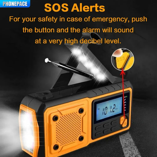 Portable Emergency Solar Power Radio Hand Crank Charging AM/FM Weather Radio Led Reading Flashlight Bank Phone Charger