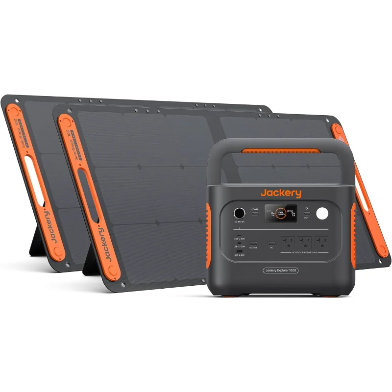 Jackery Solar Generator 1000 v2 with 2x100W Solar Panel,1070Wh Portable Power Station LiFePO4 Battery,1500W AC/100W USB-C Output