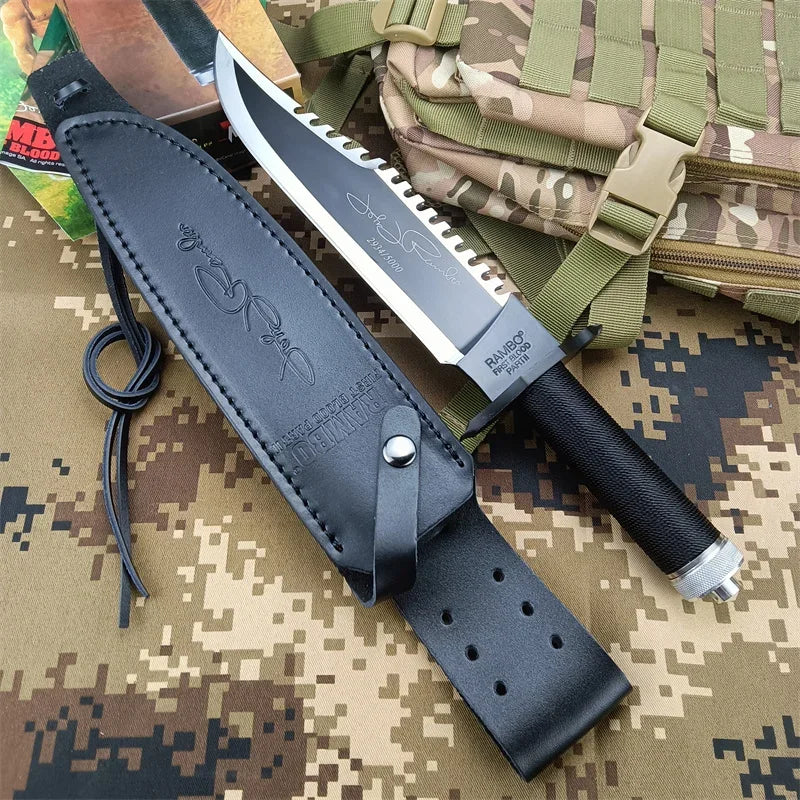 Survival knife II, RAMBO 420 steel pipe wrapped paraflow handle 9Cr18Mov steel handle outdoor camping tactical straight knife