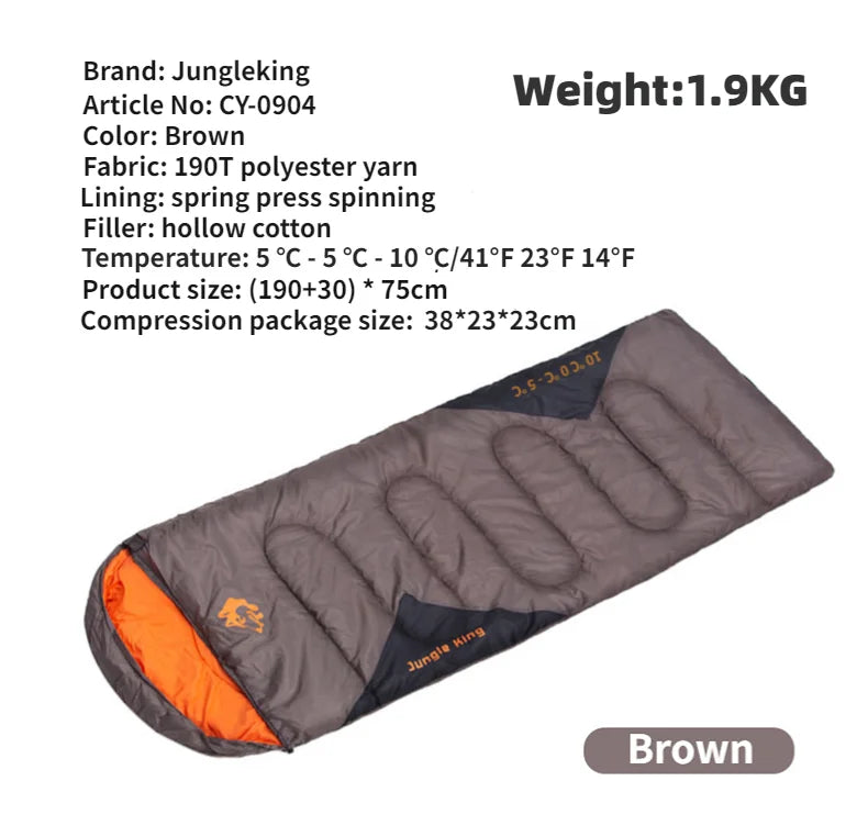 JUNGLEKING CY0904 Camping Sleeping Bag Ultralight Waterproof 4 Season Warm Envelope Backpacking Sleeping Bags for Outdoor Hiking