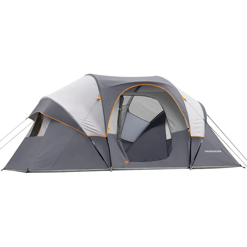 HIKERGARDEN 10 Person Camping Tent - Portable Easy Set Up Family Tent for Camp, Windproof Fabric Dome Tent Outdoor for Hiking, B