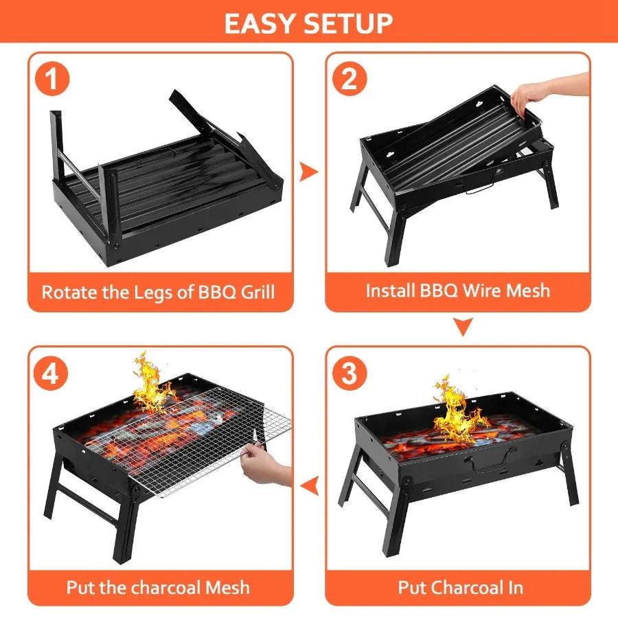 Foldable Portable BBQ Charcoal Grill Grill Lightweight Smoker Grill for Camping Picnics Garden Grilling