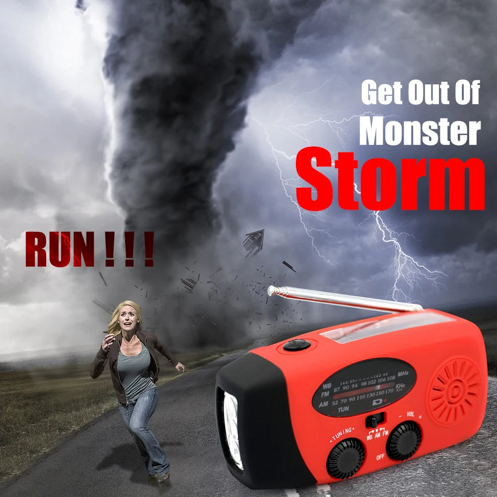 2000mAh Portable Radio Hand Crank Solar USB Charging FM AM WB NOAA Weather Radio Emergency LED Flashlight Torch Power Bank