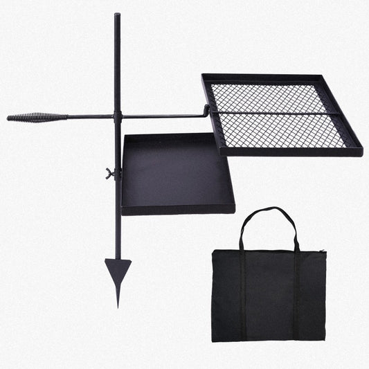Swivel Campfire Grill Skillet Combo Portable Heavy Duty Camping Grill Grate with Height Adjustable Grill Grate and Grill Pan and Carry Bag Black